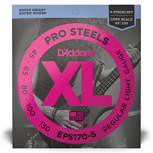 d'Addario EPS170-5 Juego de cuerdas para bajo eléctrico de acero, 0.045, 0.130, Transparente