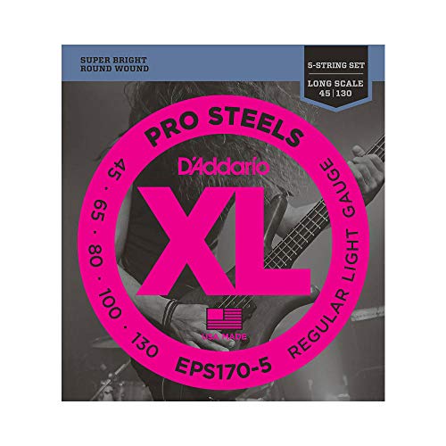 d'Addario EPS170-5 Juego de cuerdas para bajo eléctrico de acero, 0.045, 0.130, Transparente