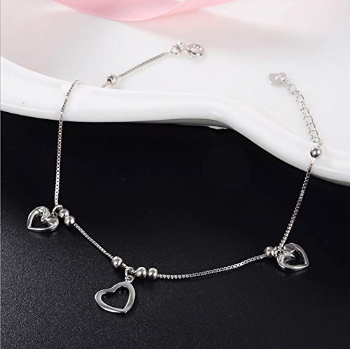 Daesar Tobilleras Mujer Plata de Ley Corazón Hueco Pulsera Tobillera Plata