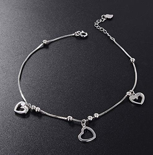 Daesar Tobilleras Mujer Plata de Ley Corazón Hueco Pulsera Tobillera Plata