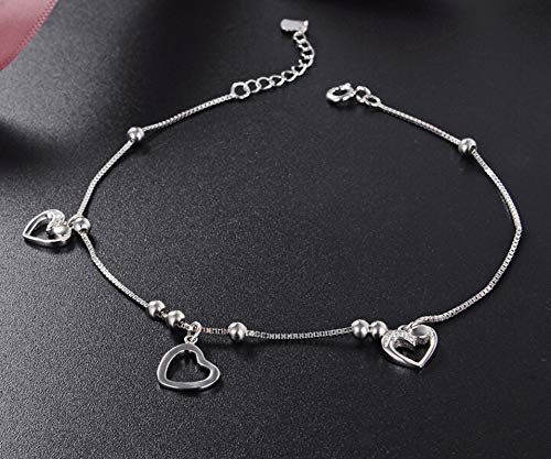 Daesar Tobilleras Mujer Plata de Ley Corazón Hueco Pulsera Tobillera Plata