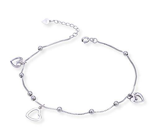 Daesar Tobilleras Mujer Plata de Ley Corazón Hueco Pulsera Tobillera Plata