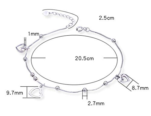 Daesar Tobilleras Mujer Plata de Ley Corazón Hueco Pulsera Tobillera Plata