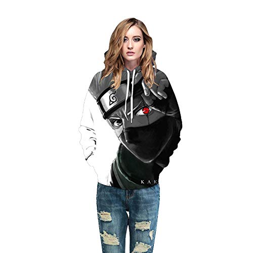 DAFFG Sudaderas con Capucha Unisexo Estampado 3D con Bolsillo De Canguro - Naruto Escribe Ojos Redondos Kakashi - Niño Niña Sudadera con Capucha Hombre Mujer Adulto Fresco E Inusual Sudaderas - L