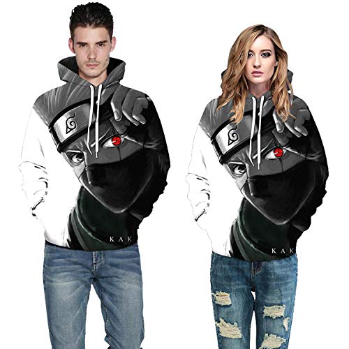 DAFFG Sudaderas con Capucha Unisexo Estampado 3D con Bolsillo De Canguro - Naruto Escribe Ojos Redondos Kakashi - Niño Niña Sudadera con Capucha Hombre Mujer Adulto Fresco E Inusual Sudaderas - L