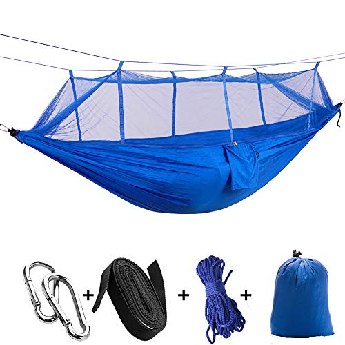DaiHan Hamaca portátil con mosquitera, Hamaca Colgantes portátil paracaidas Nylon con Cremallera mosquiteros para Jardín Azul Azul M