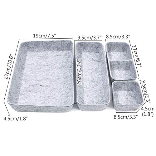 Dake Organizador de Cajones de Fieltro 4 Piezas, Organizador de Suministros de Escritorio, Caja de Almacenamiento de Cosméticos, Desmontable Bandeja de Almacenaje Gris