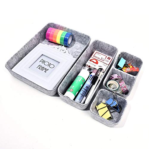 Dake Organizador de Cajones de Fieltro 4 Piezas, Organizador de Suministros de Escritorio, Caja de Almacenamiento de Cosméticos, Desmontable Bandeja de Almacenaje Gris