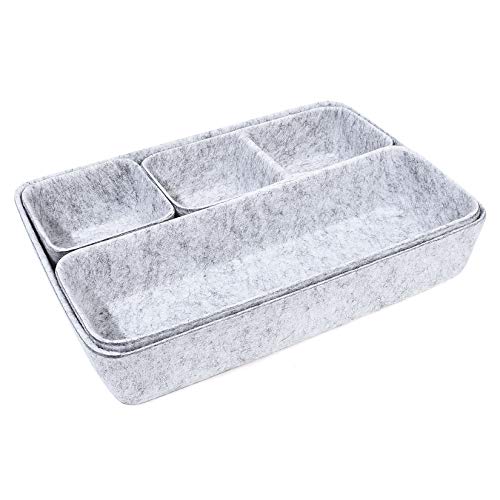 Dake Organizador de Cajones de Fieltro 4 Piezas, Organizador de Suministros de Escritorio, Caja de Almacenamiento de Cosméticos, Desmontable Bandeja de Almacenaje Gris