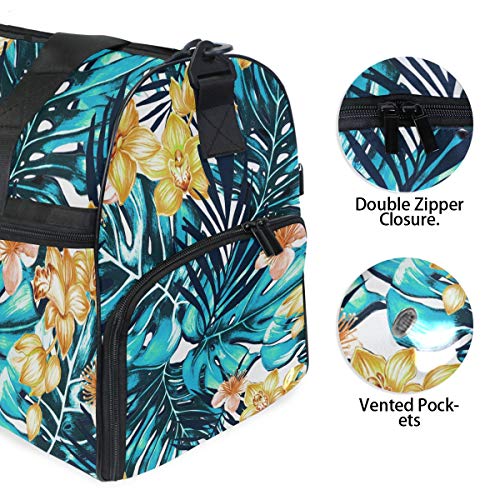 Dallonan Bolsa de Viaje de Gran Capacidad, Tropical con Flores de orquídea y Hojas de Palma, Bolsa de Lona para Gimnasio, Zapatos, Compartimento, Bolsa Deportiva