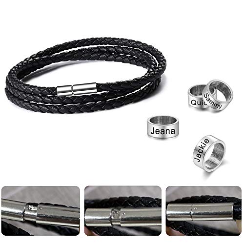 DaMei Personalizada Pulseras para Hombre Cuero con Nombre para Familia Pareja Brazalete Plata Hombre Mujer Pulsera de España - Ideas Regalo para Hombre da Cumpleaños Aniversario DaMei Personalizada Pulseras para Hombre Cuero con Nombre para Familia Pareja Brazalete Plata Hombre Mujer Pulsera de España - Ideas Regalo para Hombre da Cumpleaños Aniversario