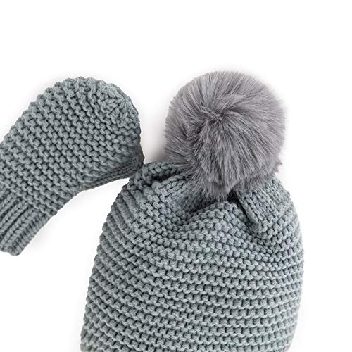 DaMohony Conjunto de Manoplas para Gorro de Bebé para Niños Pequeños Gorro de Punto Cálido de Invierno con Pompón para Niños Y Niñas