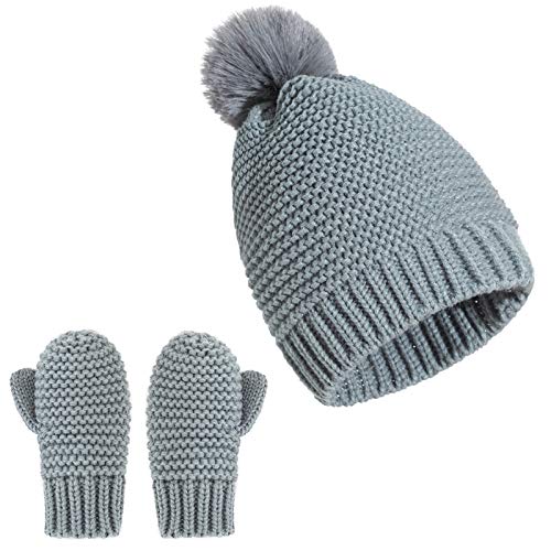 DaMohony Conjunto de Manoplas para Gorro de Bebé para Niños Pequeños Gorro de Punto Cálido de Invierno con Pompón para Niños Y Niñas