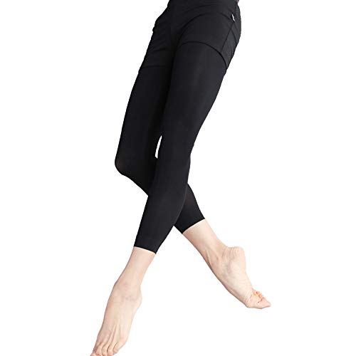 DANCEYOU 2 Pares Medias Modelandas Negros Leggings Opacos Súper Elásticos Con Pie Convertible y Sin Pie para Mujeres y Niñas 70DEN L