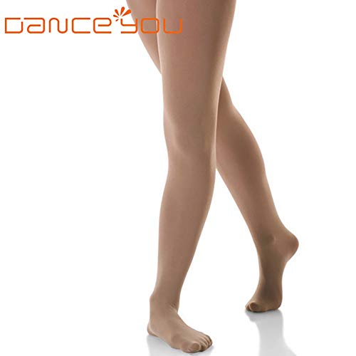 DANCEYOU Mallas de Patinaje Artístico con Hebilla Doble para Niños y Adultos Medias Carne Mujer Invierno Elástico y Ajustado, Cubre Pies L-A