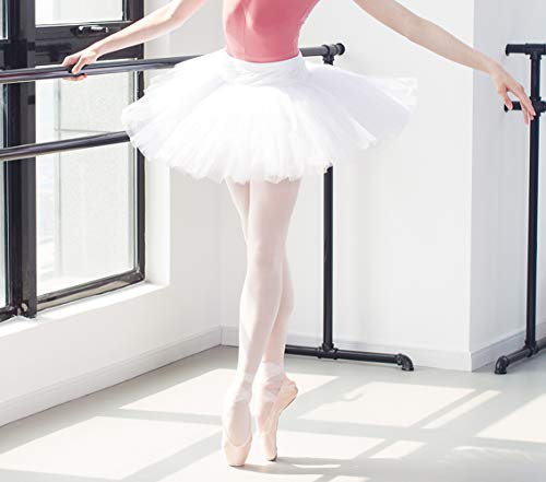 DANCEYOU Profesional Falda Tutu de Ballet para Mujer 7 Capas Short Falda de Tul Accesorios de Vestimenta de Baile Vestirse Disfraces Danza con Calzoncillos, Blanco XS