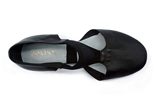 DANCEYOU Sandalias Zapatos de práctica de enseñanza contemporánea con Suela de Gamuza Sandalias de enseñanza de Cuero para Bailarina, Negro 245