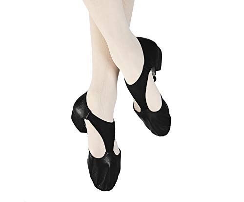 DANCEYOU Sandalias Zapatos de práctica de enseñanza contemporánea con Suela de Gamuza Sandalias de enseñanza de Cuero para Bailarina, Negro 245