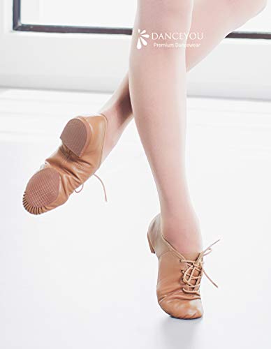 DANCEYOU Zapatos de Baile de Jazz con Cordones Zapatos de Danza Modern Suela Cuero para Niños y Adultos Tan 39.5/40 EU