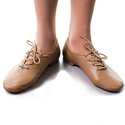 DANCEYOU Zapatos de Baile de Jazz con Cordones Zapatos de Danza Modern Suela Cuero para Niños y Adultos Tan 39.5/40 EU