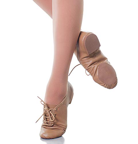 DANCEYOU Zapatos de Baile de Jazz con Cordones Zapatos de Danza Modern Suela Cuero para Niños y Adultos Tan 39.5/40 EU