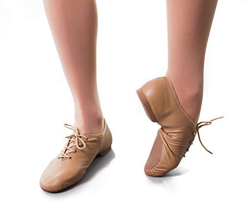 DANCEYOU Zapatos de Baile de Jazz con Cordones Zapatos de Danza Modern Suela Cuero para Niños y Adultos Tan 39.5/40 EU