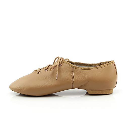 DANCEYOU Zapatos de Baile de Jazz con Cordones Zapatos de Danza Modern Suela Cuero para Niños y Adultos Tan 39.5/40 EU