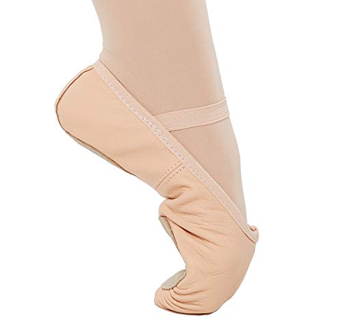 DANCEYOU Zapatos de Ballet de Cuero Zapatillas Gimnasia Ritmica de Rosa Carne para Niñas y Mujeres Suela Partida EU39/39.5