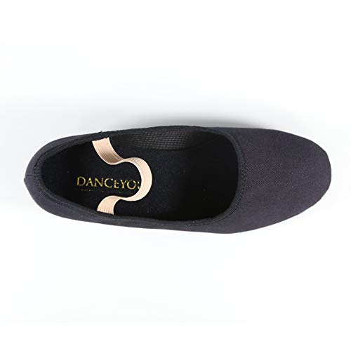 DANCEYOU Zapatos de carácter Negro Zapatos de Baile de Lona de tacón bajo Zapatilla de Baile de Salón Modernos Bailarina Niño Adulto Zapatos Casuales de Baile, 28 EU