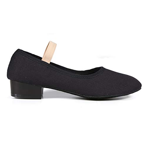 DANCEYOU Zapatos de carácter Negro Zapatos de Baile de Lona de tacón bajo Zapatilla de Baile de Salón Modernos Bailarina Niño Adulto Zapatos Casuales de Baile, 36 EU