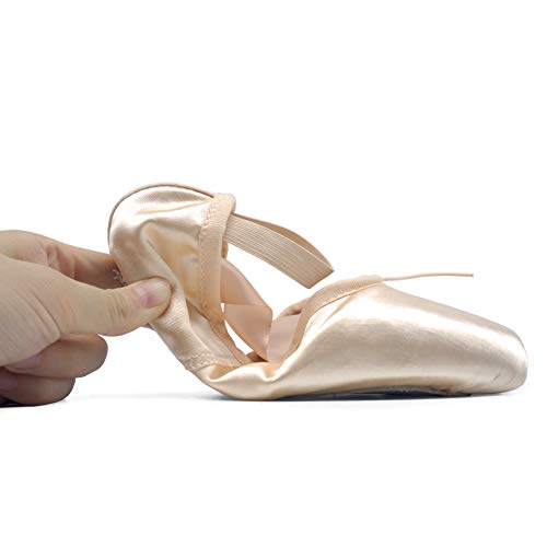 DANCEYOU Zapatos de Punta Satén Zapatillas de Ballet con de Cintas para Mujeres y Niñas Rosa, Suave 35 EU