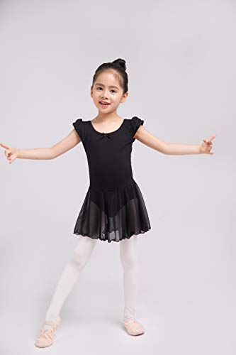 Dancina - Maillot con falda, manga ondulada, para niñas - negro - 2-3 años