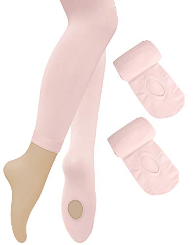 Dancina Medias de Danza y Ballet Convertibles- Microfibra Ultra Suave 120 DEN M (6-9 años) 2 Pares Ballet Rosa