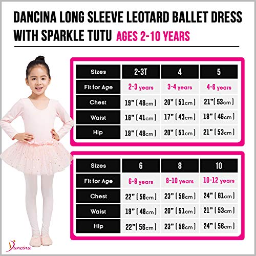 Dancina - Vestido Tutú Maillot de Ballet y Danza Clásico con Purpurina de Manga Larga para Niñas Blanco 8-9 años Dancina - Vestido Tutú Maillot de Ballet y Danza Clásico con Purpurina de Manga Larga para Niñas Blanco 8-9 años