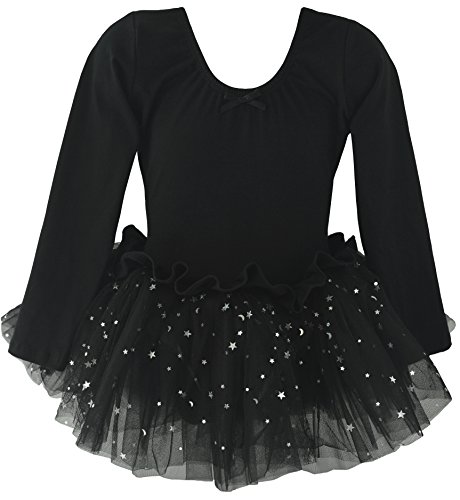 Dancina - Vestido Tutú Maillot de Ballet y Danza Clásico con Purpurina de Manga Larga para Niñas Negro 8-9 años