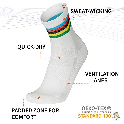 DANISH ENDURANCE Calcetines de Ciclismo para Hombres y Mujeres, Paquete de 3 Calcetines de Bicicleta Transpirables hasta el Tobillo (1 x Rayas, 1 x Negro, 1 x Azul), EU 43-47 DANISH ENDURANCE Calcetines de Ciclismo para Hombres y Mujeres, Paquete de 3 Calcetines de Bicicleta Transpirables hasta el Tobillo (1 x Rayas, 1 x Negro, 1 x Azul), EU 43-47