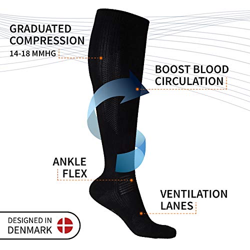 DANISH ENDURANCE Calcetines de Compresión de Algodón Orgánico Pack de 3 (Negro, EU 39-42)