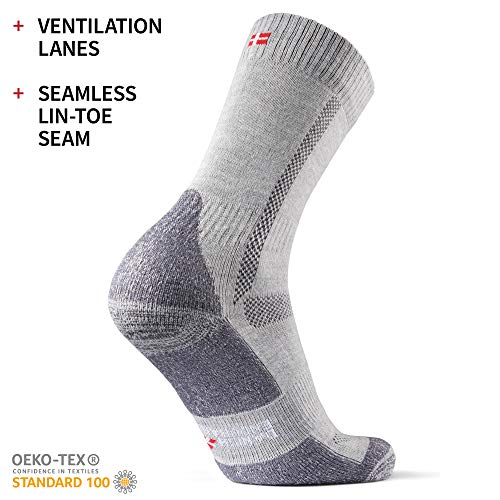 DANISH ENDURANCE Calcetines de Senderismo y Trekking de Lana Merina para Hombre, Mujer y Niños, Otoño e Invierno, Calcetines Térmicos de montaña, Pack de 3 (Gris Claro, EU 43-47)