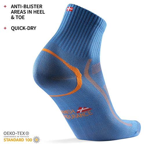 DANISH ENDURANCE Calcetines Deportivos Quarter Pro 3 Pares (Azul/Naranja, EU 39-42)