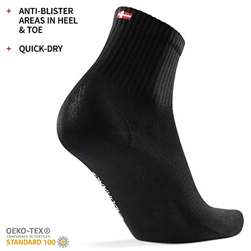 DANISH ENDURANCE Calcetines Deportivos Quarter Pro 3 Pares (Negro sólido, EU 39-42)