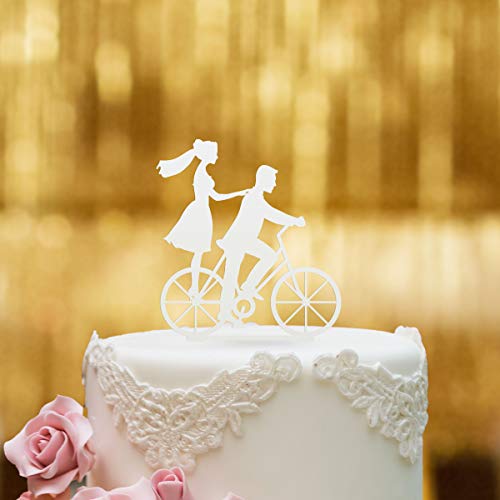 Dankeskarte.com Cake Topper bicicleta – para la tarta de boda – Cristal acrílico blanco – XL – Decoración para tartas, tartas, decoración para tartas, boda, decoración para tartas, Mr Mrs