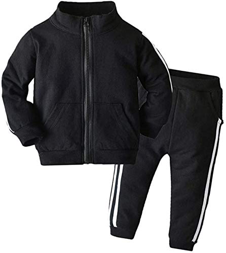 Dannel Baby Boys Girls Tracksuit Sweatshirt Top + Sweatpants Zipper Coat Outfits Set Long Sleeve Pants Sportswear,Black,3-4T