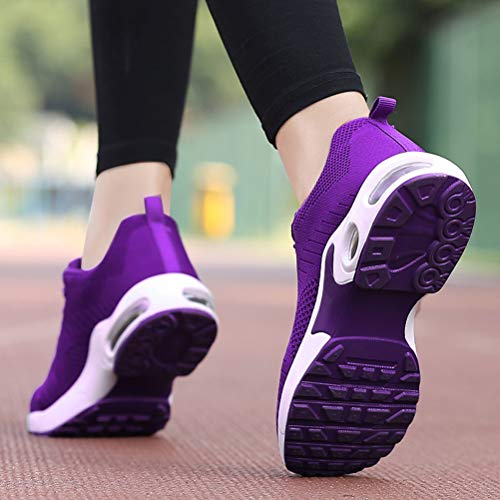 Dannto Zapatos Deporte Mujer Zapatillas Deportivas Correr Gimnasio Casual Zapatos para Caminar Mesh Running Transpirable Aumentar Más Altos Sneakers (Morado-B,39)