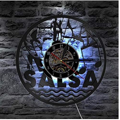 Danza Latina Salsa Danza Arte de la Pared Reloj de Pared Pareja de Baile Disco de Vinilo Reloj de Pared Salón de Baile Latino Estudio Reloj Bailarina Regalo 12 Pulgadas