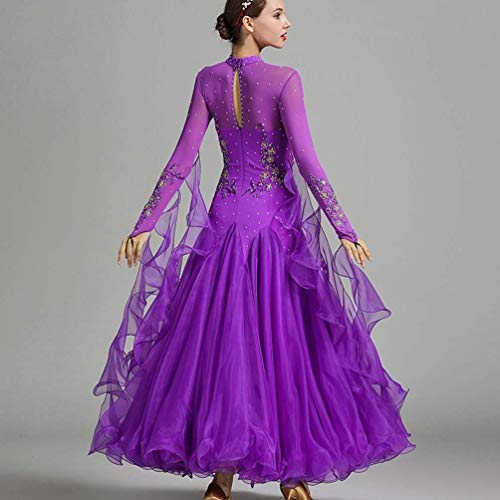 Danza Moderna Danza Social Estilo De Baile De Salón Leche Longsleeved Mujeres De La Falda, Traje Estándar Nacional De Formación Falda De Ensayo Baile Social (Color : Purple, Size : M)