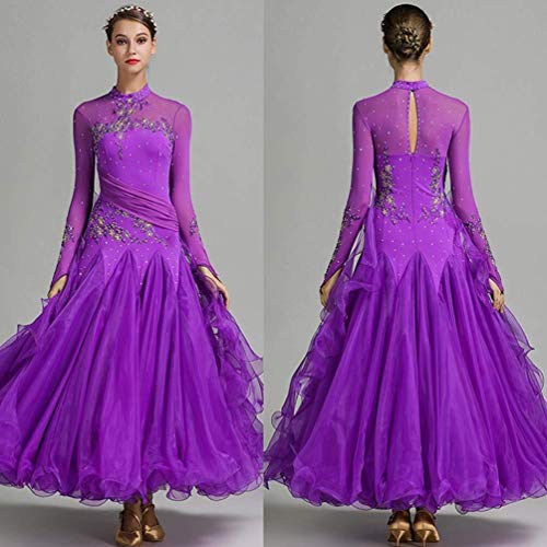 Danza Moderna Danza Social Estilo De Baile De Salón Leche Longsleeved Mujeres De La Falda, Traje Estándar Nacional De Formación Falda De Ensayo Baile Social (Color : Purple, Size : M)