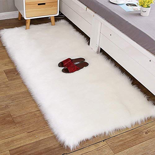 DAOXU Piel de Imitación,Cozy sensación como Real, Alfombra de Piel sintética Lavable para sofá o Dormitori (60 x 90cm, Blanco)