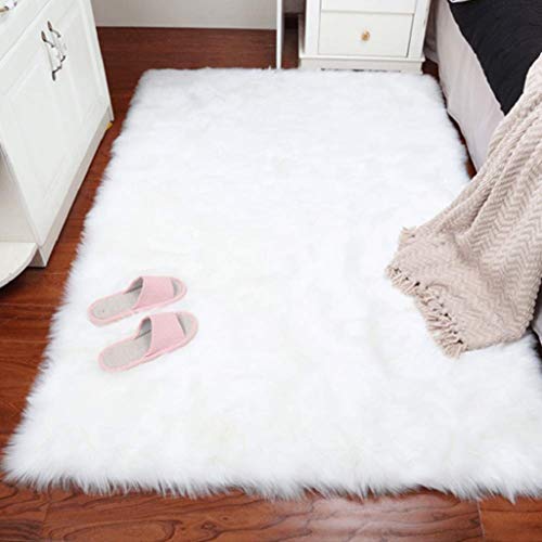 DAOXU Piel de Imitación,Cozy sensación como Real, Alfombra de Piel sintética Lavable para sofá o Dormitori (60 x 90cm, Blanco)