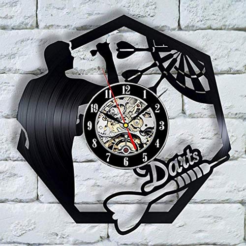 Dardos Disco de Vinilo Reloj de Pared Hombre Cueva Sala de Juegos Decoración Reloj 3D Reloj de Pared Tablero de Dardos Pub Bar Dardos Juego Night Club Decoración