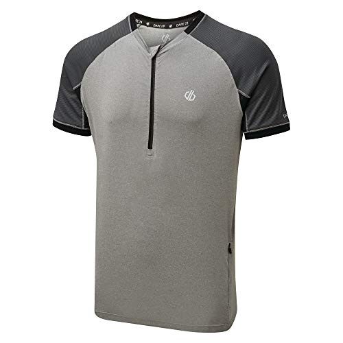 Dare2b Aces-Maillot Reflectante, Tejido Ligero De Secado Rápido, Paneles De Ventilación De Malla, Bolsillo De Seguridad Y Cremallera 3/4 Stretch Midlayer, Hombre, Ash/Ebony Grey, L